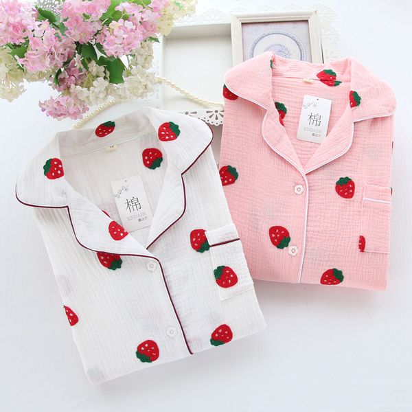 crepe cotton gauze pajama set embroidered strawberry pyjamas women long sleeve trousers pijama spring sleepwear pajamas, Black;red
crepe cotton gauze pajama set embroidered strawberry pyjamas women long sleeve trousers pijama spring sleepwear pajamas, Black;red