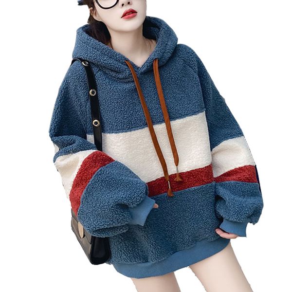 autumn and winter new lambswool female pullover korean version of ins color matching loose thickening mid-length women hoodie, Black
autumn and winter new lambswool female pullover korean version of ins color matching loose thickening mid-length women hoodie, Black