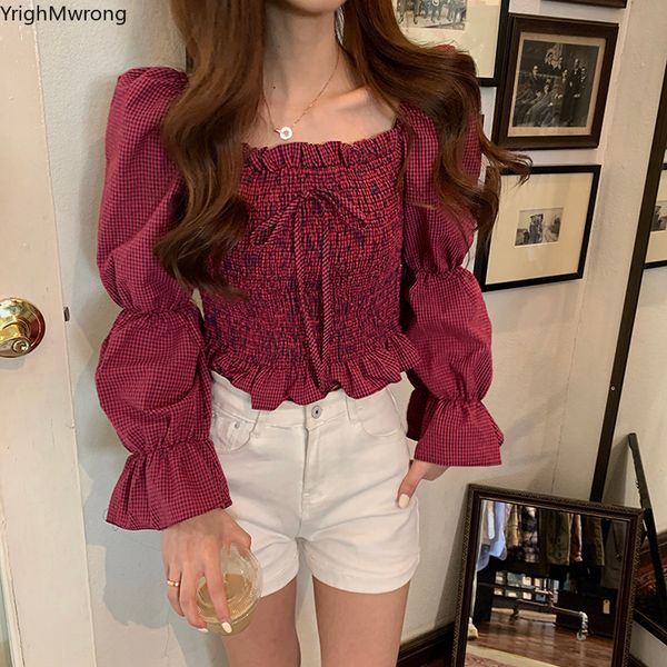 long sleeve korean women ruffle square puff plaid bow short blouse crop ladies vintage bodycon elegant slim shirt blusa, White
long sleeve korean women ruffle square puff plaid bow short blouse crop ladies vintage bodycon elegant slim shirt blusa, White