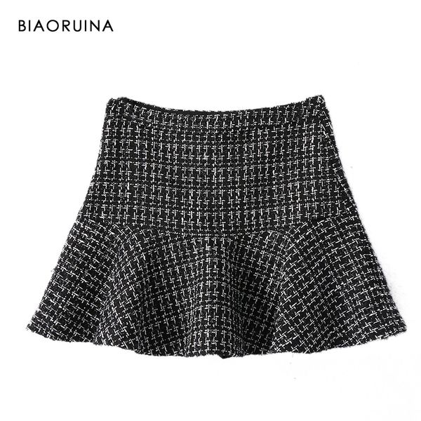 biaoruina women's black white tweed blends high waist fashion mini skirt female casual plaid skirt side zipper with liner
biaoruina women's black white tweed blends high waist fashion mini skirt female casual plaid skirt side zipper with liner