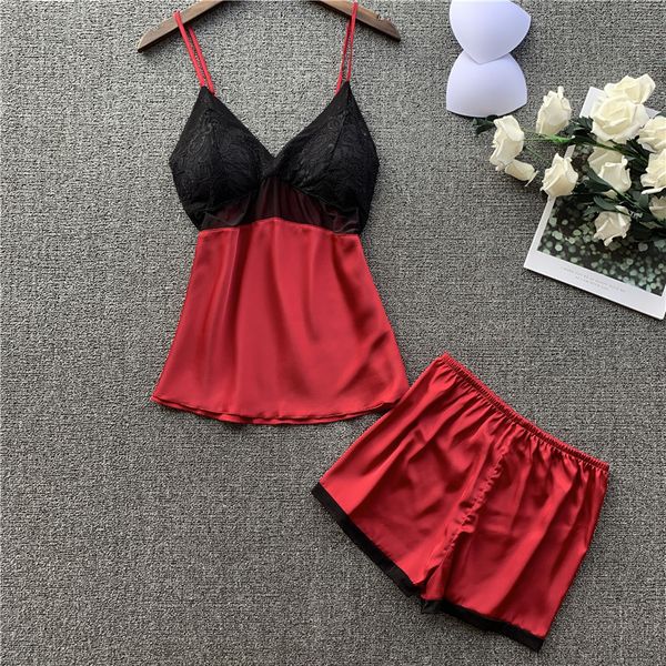 women's sleepwear two pieces pyjamas women lingerie pijama mujer femme pizama female lounge sets satin & lace set, Black;red
women's sleepwear two pieces pyjamas women lingerie pijama mujer femme pizama female lounge sets satin & lace set, Black;red