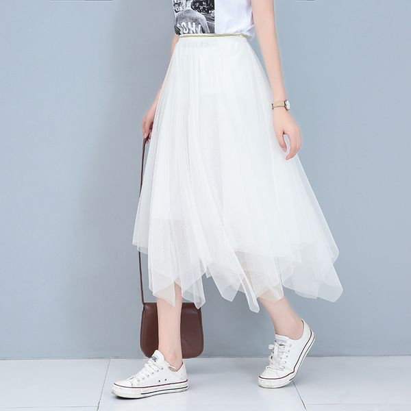 women irregular tulle skirts fashion elastic high waist mesh tutu skirt pleated long skirts midi skirt saias faldas jupe femmle, Black 
women irregular tulle skirts fashion elastic high waist mesh tutu skirt pleated long skirts midi skirt saias faldas jupe femmle, Black