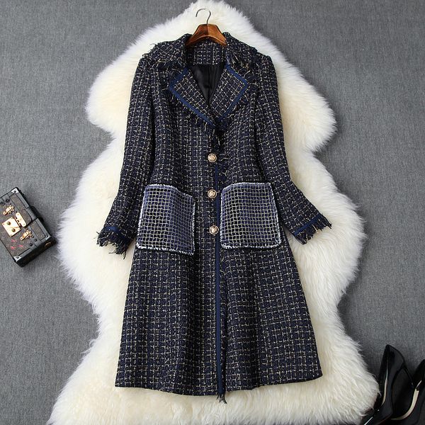 european and american women's clothing 2019 winter new style long sleeve single breasted fashionable gold tweed coat, Black
european and american women's clothing 2019 winter new style long sleeve single breasted fashionable gold tweed coat, Black
