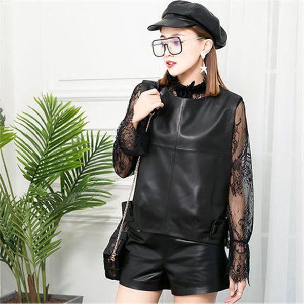 women two piece set and shorts black genuine leather vest and shorts casual korean fashion real sheepskin female clothing, Gray
women two piece set and shorts black genuine leather vest and shorts casual korean fashion real sheepskin female clothing, Gray