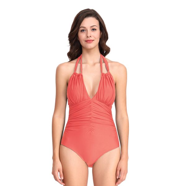 womens new summer swimwear ruched one piece solid color swimsuit tummy controlled slim hanging neck bikini, White;black
womens new summer swimwear ruched one piece solid color swimsuit tummy controlled slim hanging neck bikini, White;black