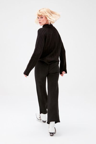 trendyol black ribbed sweater pants twoaw20za0036, Black;white