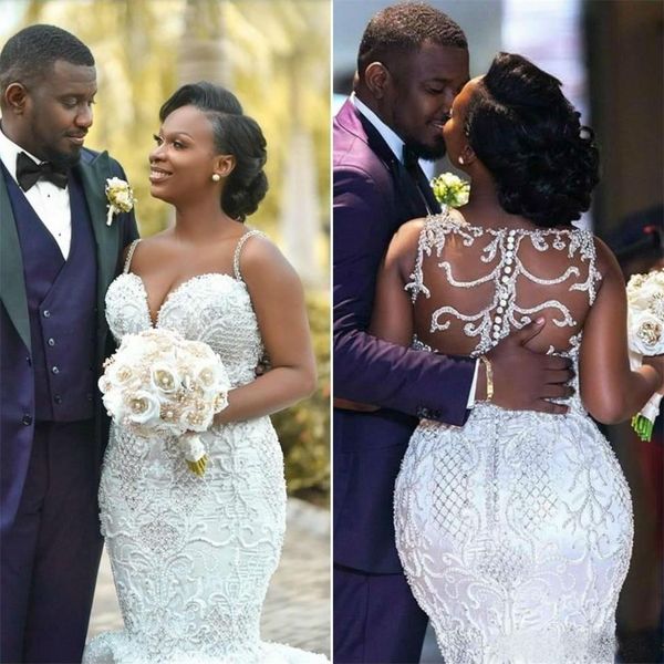 spaghetti mermaid wedding dresses plus size african lace beaded sweetheart neck bridal gowns button back tulle beach wedding dress, White
spaghetti mermaid wedding dresses plus size african lace beaded sweetheart neck bridal gowns button back tulle beach wedding dress, White