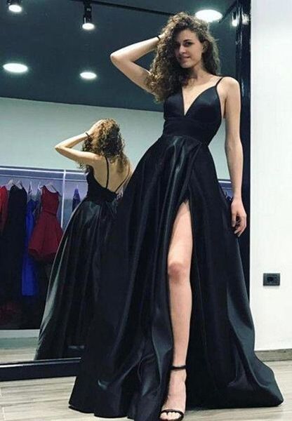 fashion black high slits prom dresses spaghetti straps deep v neck floor length backless formal evening gowns 2019 simple party dress
fashion black high slits prom dresses spaghetti straps deep v neck floor length backless formal evening gowns 2019 simple party dress