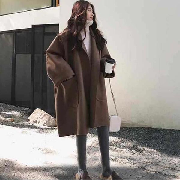 fallwinter women korean version plus size long woolen coat turn-down collar oversize pocket casual female loose casual jacket, Black
fallwinter women korean version plus size long woolen coat turn-down collar oversize pocket casual female loose casual jacket, Black