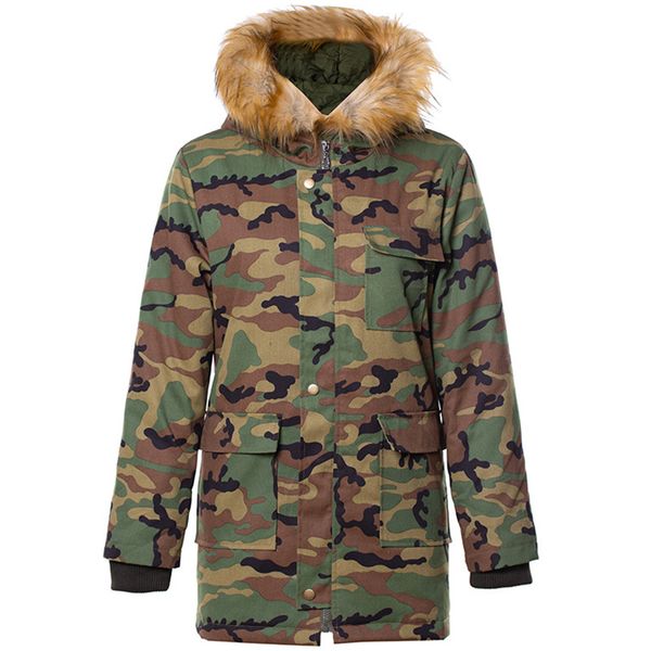 women thick warm camouflage hooded parka pockets fake fur collar medium long ladies overcoat loose casual cotton padded coat, Black
women thick warm camouflage hooded parka pockets fake fur collar medium long ladies overcoat loose casual cotton padded coat, Black