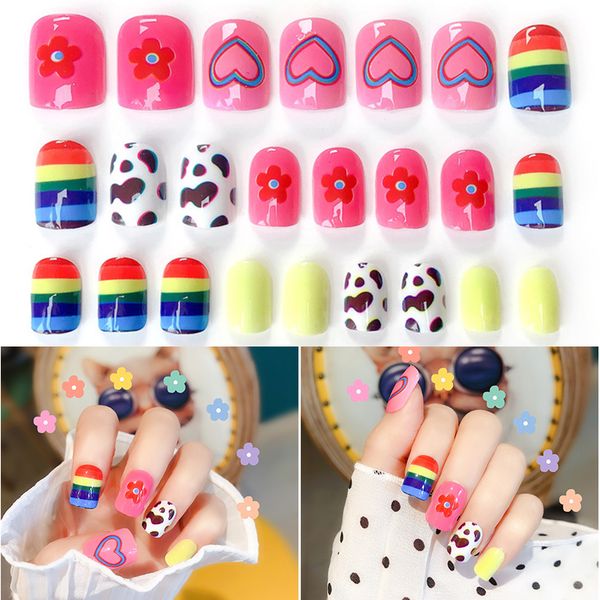 24pcs fashion cute girls acrylic rainbow flower fake nails tips flower pattern decorated for uv gel nail art accessories kit, Red;gold
24pcs fashion cute girls acrylic rainbow flower fake nails tips flower pattern decorated for uv gel nail art accessories kit, Red;gold