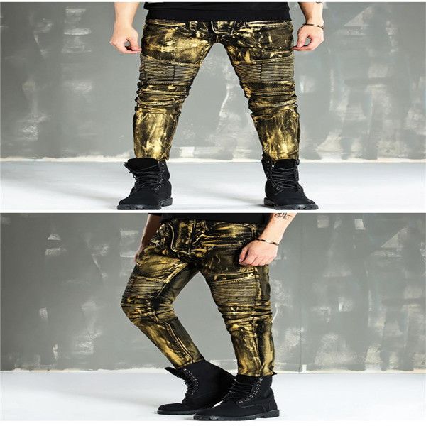 mens designer jeans fashion light metallic luster skinny pencil pants zipper fly vintage hemme coated jeans, Blue
mens designer jeans fashion light metallic luster skinny pencil pants zipper fly vintage hemme coated jeans, Blue