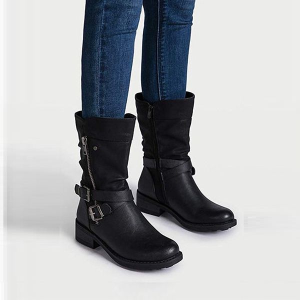 women boots autumn winter black pu leather buckle strap ladies shoes mid heels platform western mid calf riding boots
women boots autumn winter black pu leather buckle strap ladies shoes mid heels platform western mid calf riding boots