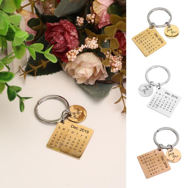 

personalized calendar keychain hand carved calendar highlighted with heart date key chain, Silver