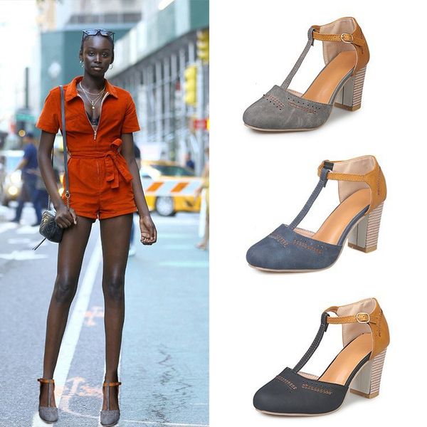 2019 new style large size chunky-heel shallow mouth round women's casual shoes, Black
2019 new style large size chunky-heel shallow mouth round women's casual shoes, Black