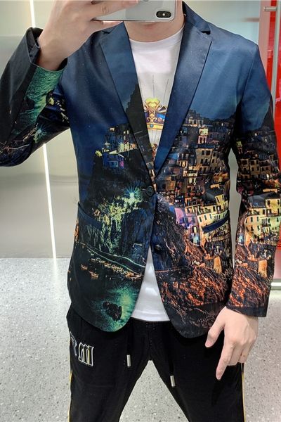 a600475 fall 2020 trend suit men's fashion print handsome personality thin coat casual men's casual suit, White;black
a600475 fall 2020 trend suit men's fashion print handsome personality thin coat casual men's casual suit, White;black