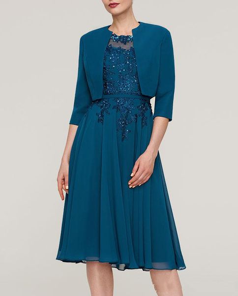elegant blue women's chiffon with appliqued beadings scoop neck 2 pieces mother of the bride dress knee length with jacket party gowns, Black;red
elegant blue women's chiffon with appliqued beadings scoop neck 2 pieces mother of the bride dress knee length with jacket party gowns, Black;red