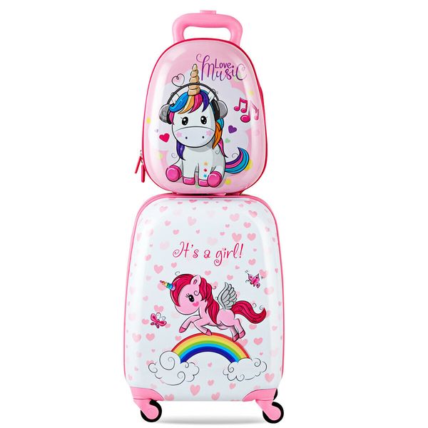 2pc kids luggage 12'' backpack & 16'' rolling suitcase child school travel abs