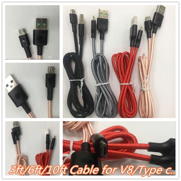 

1m 3ft 2m 6ft 3m 10ft braided u b cable am ung v8 micro u b data line ync 2a fa t charger cable cord weave rope line for type c cable