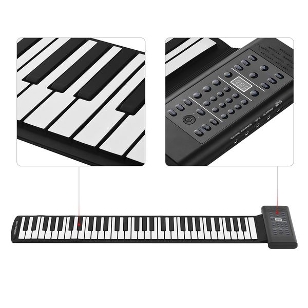 portable 61-key electronic piano roll up piano electronic keyboard silicon support midi out microphone audio input functions
portable 61-key electronic piano roll up piano electronic keyboard silicon support midi out microphone audio input functions