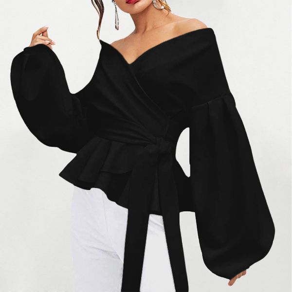 blouse women long sleeve v neck shirt blouse ladies solid casual ruffle blouses fashion off shoulder tie waist wrap, White
blouse women long sleeve v neck shirt blouse ladies solid casual ruffle blouses fashion off shoulder tie waist wrap, White