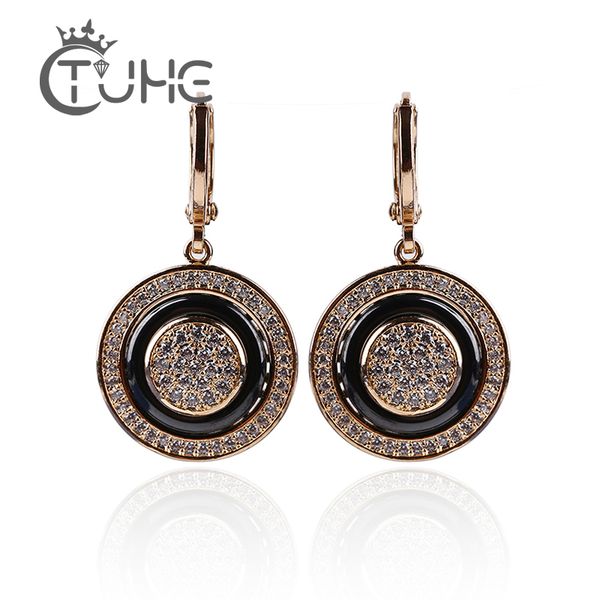 585 rose gold round black earrings micro wax inlay natural zircon black ceramic women wedding stud earring jewelry new hot, Golden
585 rose gold round black earrings micro wax inlay natural zircon black ceramic women wedding stud earring jewelry new hot, Golden