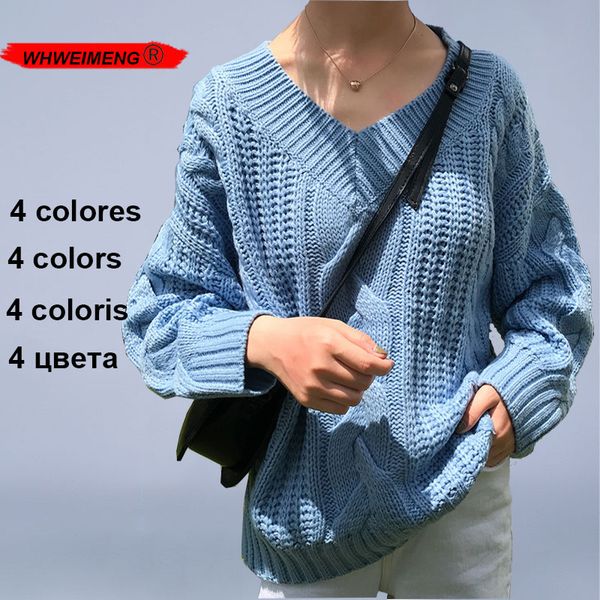 jersey mujer loose plus size women's sweaters street v-neck womens knit sweater pink yellow blue beige women sweater pullover, White;black
jersey mujer loose plus size women's sweaters street v-neck womens knit sweater pink yellow blue beige women sweater pullover, White;black