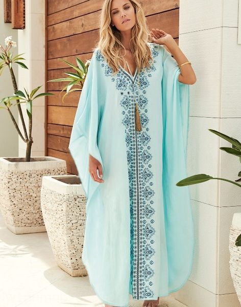 light blue cotton loose embroidered beach blouse embroidered dress long robe holiday dress, White;black
light blue cotton loose embroidered beach blouse embroidered dress long robe holiday dress, White;black