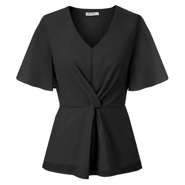 women chiffon short bell sleeves shirt summer pure color cross ruched v-neck elastic waist knot detail fashion blouse lady, White
women chiffon short bell sleeves shirt summer pure color cross ruched v-neck elastic waist knot detail fashion blouse lady, White