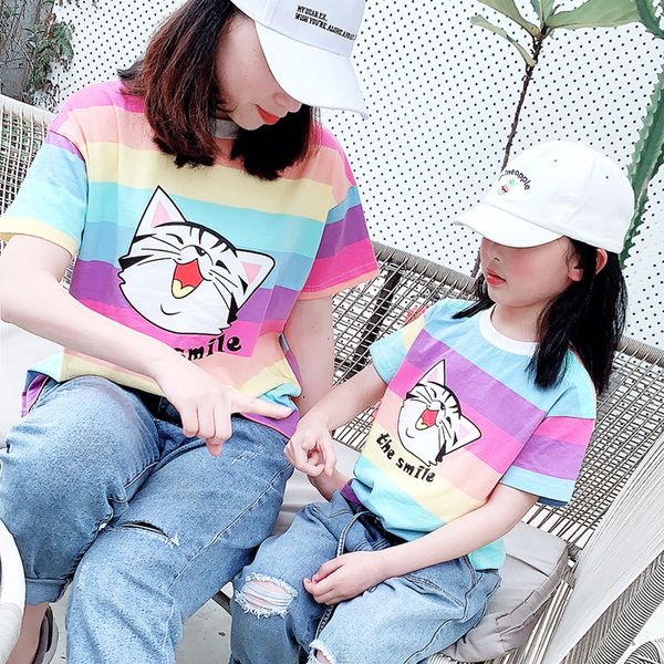 summer mommy and me t-shirt 100%cotton rainbow cat short sleeve t shirt family matching outfits mom daughter vacation clothing, Blue
summer mommy and me t-shirt 100%cotton rainbow cat short sleeve t shirt family matching outfits mom daughter vacation clothing, Blue