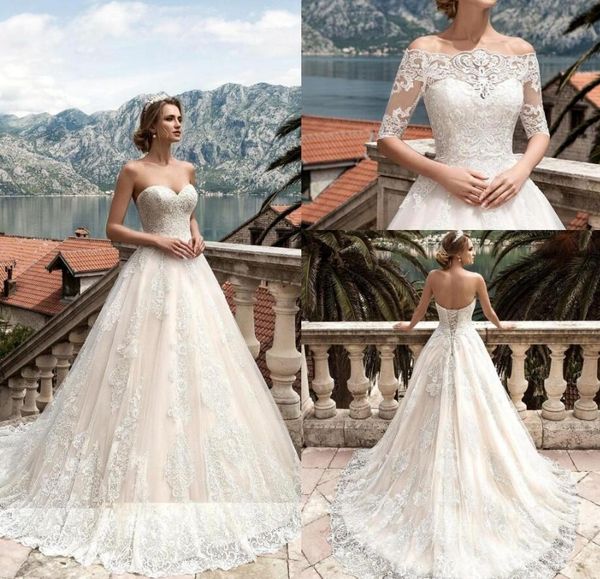 vestidos de noiva 2020 wedding dresses with detachable half long sleeves lace appliqued bridal gowns corset back custom made wedding gowns, White
vestidos de noiva 2020 wedding dresses with detachable half long sleeves lace appliqued bridal gowns corset back custom made wedding gowns, White