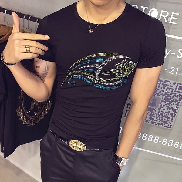 designer fashionable shirt print t shirt men rhinestone streetwear t-shirt summer short sleeve tee men clothes, White;black
designer fashionable shirt print t shirt men rhinestone streetwear t-shirt summer short sleeve tee men clothes, White;black