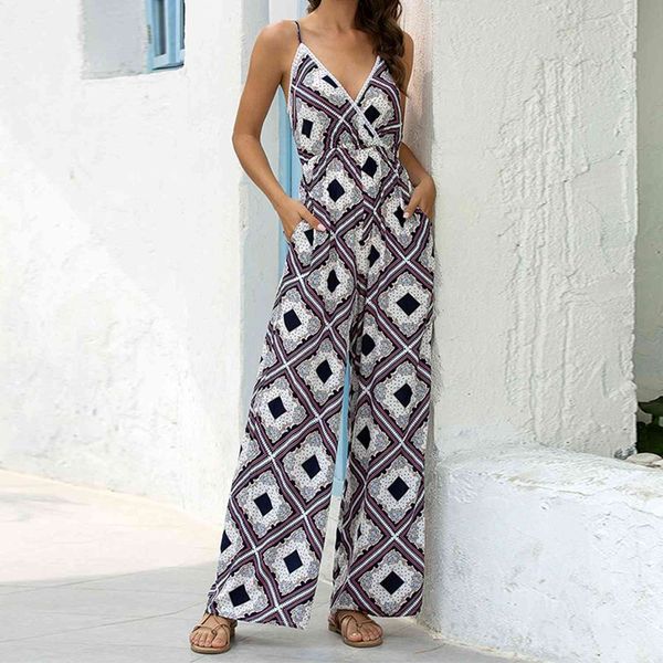 women's v-neck sling printed siamese pants loose casual siamese pants, Black;white
women's v-neck sling printed siamese pants loose casual siamese pants, Black;white