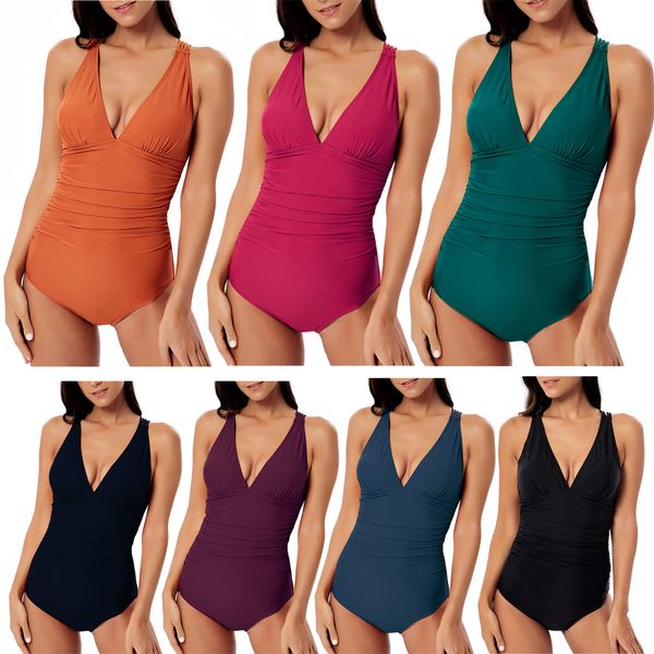 women's one piece swimsuit deep v beachwear solid color crisscross back swimwear backless tummy control bathing suit, White;black
women's one piece swimsuit deep v beachwear solid color crisscross back swimwear backless tummy control bathing suit, White;black