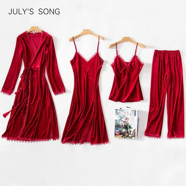 july's song new women velvet 4 pieces pajamas set winter warm lace pajamas winter sleepwear wine red nightdress homewear, Black;red
july's song new women velvet 4 pieces pajamas set winter warm lace pajamas winter sleepwear wine red nightdress homewear, Black;red