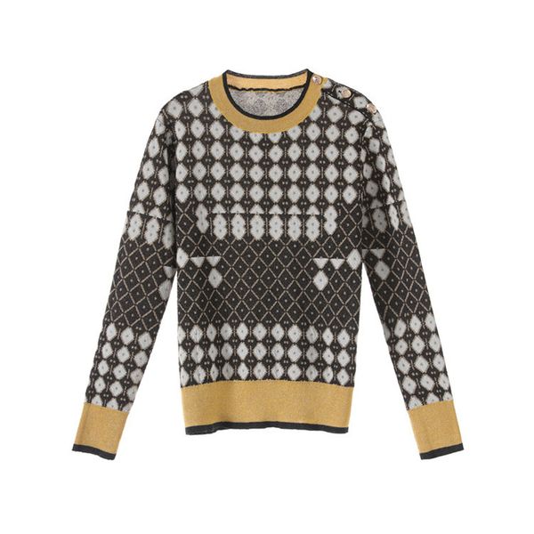 2019 autumn winter redwood brand golden thread coloured jacquard knitted sweaters show thin sweaters long sleeves round necks, White;black
2019 autumn winter redwood brand golden thread coloured jacquard knitted sweaters show thin sweaters long sleeves round necks, White;black
