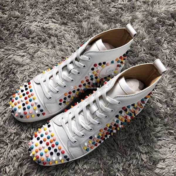 good quality white leather with mix spikes women men red bottom sneaker shoes outdoor skateboard walking with box,eu35-46, Black
good quality white leather with mix spikes women men red bottom sneaker shoes outdoor skateboard walking with box,eu35-46, Black