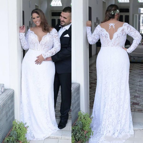 2020 plus size lace wedding dresses with long sleeves v-neck backless mermaid beach wedding dress floor length boho bridal gowns, White
2020 plus size lace wedding dresses with long sleeves v-neck backless mermaid beach wedding dress floor length boho bridal gowns, White