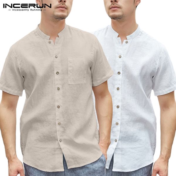 incerun streetwear men solid half sleeve collar fashion shirt comfort cotton joker button baggy men's thin casual blouse summer, White;black
incerun streetwear men solid half sleeve collar fashion shirt comfort cotton joker button baggy men's thin casual blouse summer, White;black
