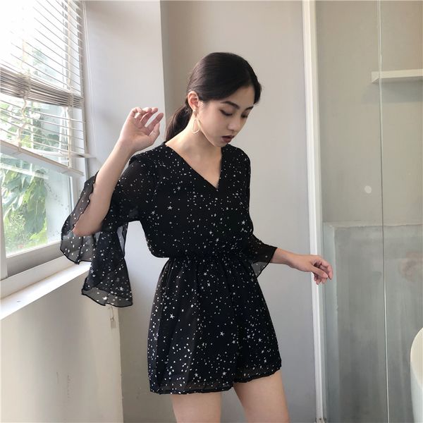 bgteever summer v-neck print dots & stars flare sleeve chiffon women playsuits fashion high waist rompers femme 2018, Black;white
bgteever summer v-neck print dots & stars flare sleeve chiffon women playsuits fashion high waist rompers femme 2018, Black;white