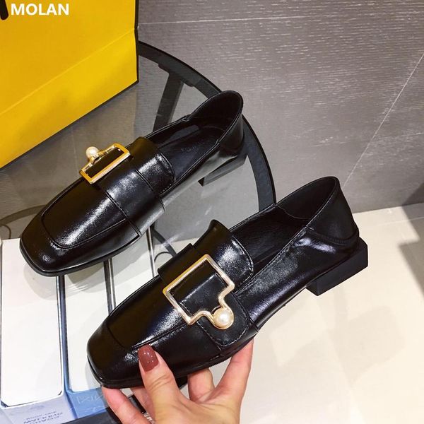 molan brand designers 2019 autumn korean fashion luxury pearl buckle genuine leather flats women 2 ways wearing slip on loafers, Black
molan brand designers 2019 autumn korean fashion luxury pearl buckle genuine leather flats women 2 ways wearing slip on loafers, Black