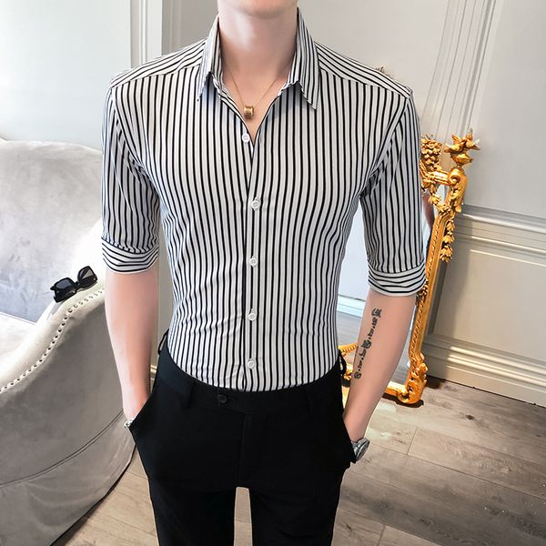 summer men casual shirt fashion 2020 half sleeve striped shirts for men slim fit business formal wear blouse 3xl, White;black
summer men casual shirt fashion 2020 half sleeve striped shirts for men slim fit business formal wear blouse 3xl, White;black