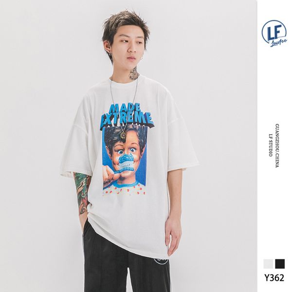 tide brand designer men luxury2020 spring and summer new origional national fashion mens hip-hop funny boy printed mens short-sleeved t-shir, White;black