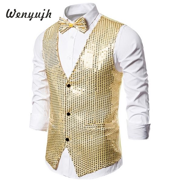 wenyujh men vests suits 2019 fashion slim fit sequins gold colorful stage men casual business wedding vest plus size s-2xl, Black;white
wenyujh men vests suits 2019 fashion slim fit sequins gold colorful stage men casual business wedding vest plus size s-2xl, Black;white