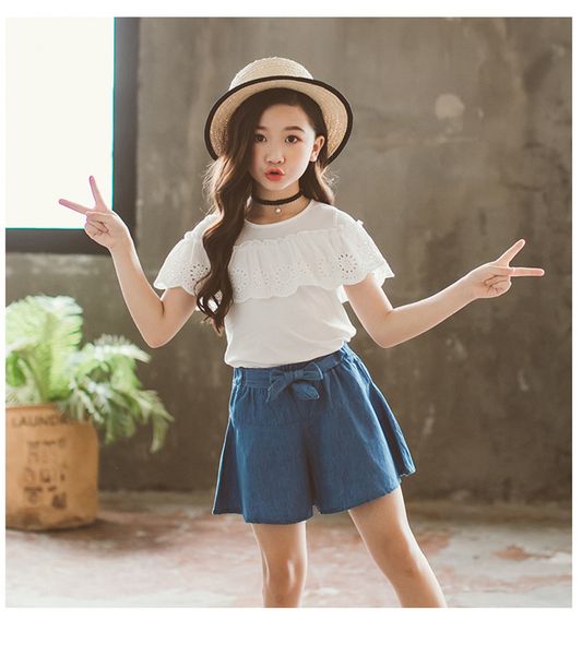 summer's latest models in the big children's girls summer dress new trend fashion comfortable beautiful denim suit, White
summer's latest models in the big children's girls summer dress new trend fashion comfortable beautiful denim suit, White
