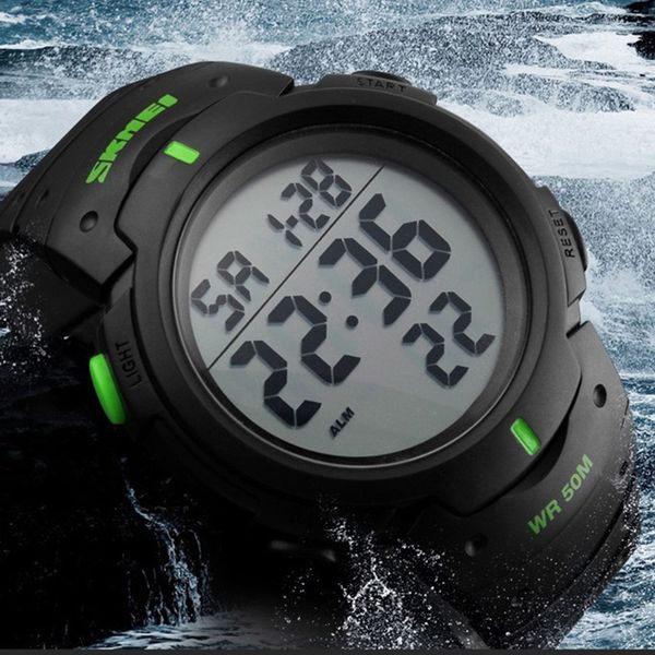 

led digital watch men 50m dive swim dress sports watches fashion outdoor wristwatches man relogio masculino skmei 2018, Slivery;brown