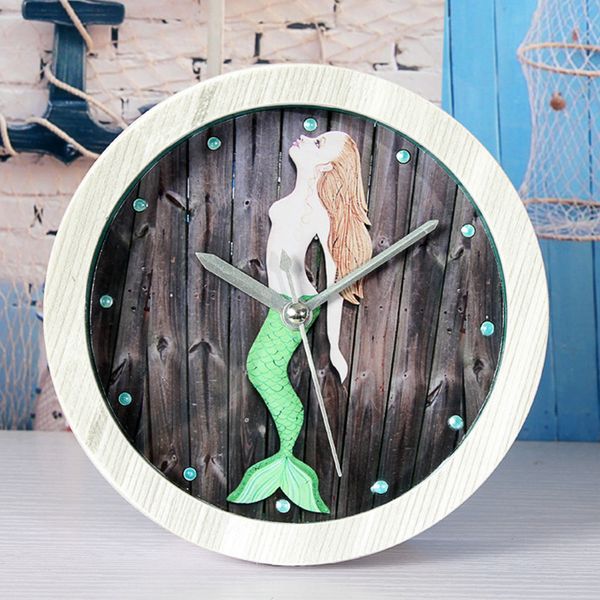 mute quartz alarm clock, retro mermaid round wooden clock, small silent desk time clocks home office decoration
mute quartz alarm clock, retro mermaid round wooden clock, small silent desk time clocks home office decoration