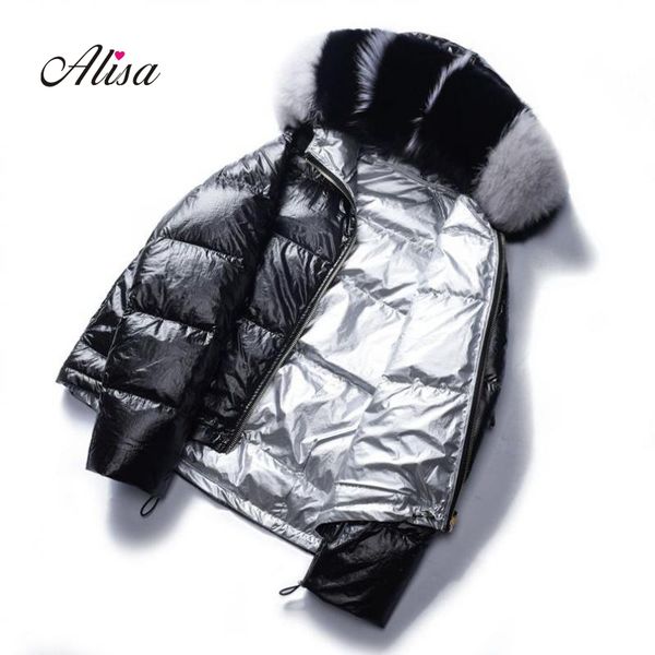 womens winter white duck down two-sided wear fashion down jackets 2019 new females trend fur collar slim silvery short coats, Black
womens winter white duck down two-sided wear fashion down jackets 2019 new females trend fur collar slim silvery short coats, Black
