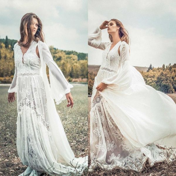 vintage 2019 lace long wedding dresses with jacket appliqued bohemian bridal gowns country style v neck wedding dress, White
vintage 2019 lace long wedding dresses with jacket appliqued bohemian bridal gowns country style v neck wedding dress, White