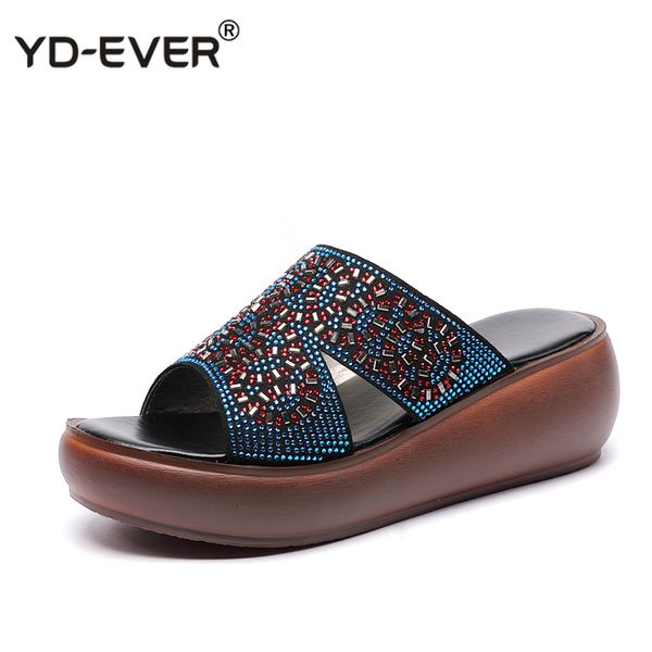 genuine leather slippers women's shoes summer platform sandals rhinestone casual wedges slippers slides, Black
genuine leather slippers women's shoes summer platform sandals rhinestone casual wedges slippers slides, Black